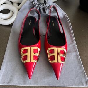 Balenciaga BB Red Patent Leather Slingback Flats - Size 36 Made In Italy